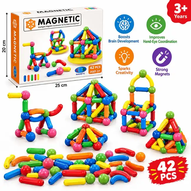42-Piece Magnetic Colorful Building Blocks
