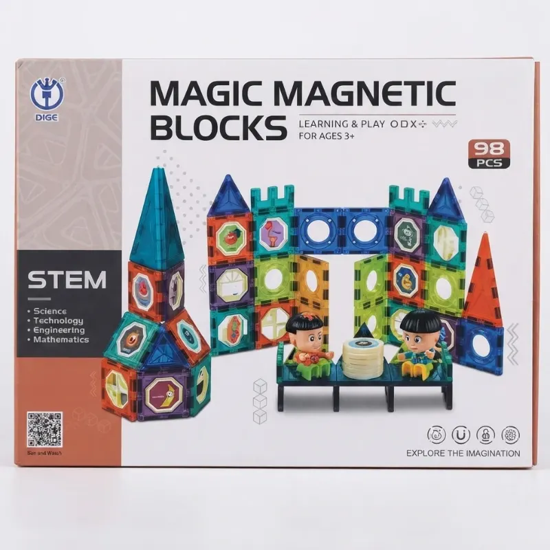 98-Piece Deluxe 3D Magnetic Building Tiles STEM Construction Set