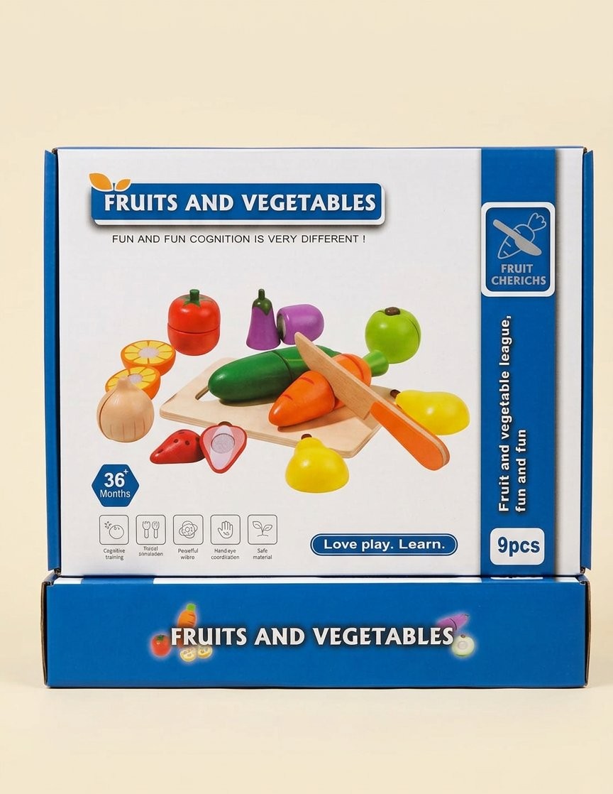 Wooden Sliceable Fruit & Vegetable Cutting Set (9 Pcs)