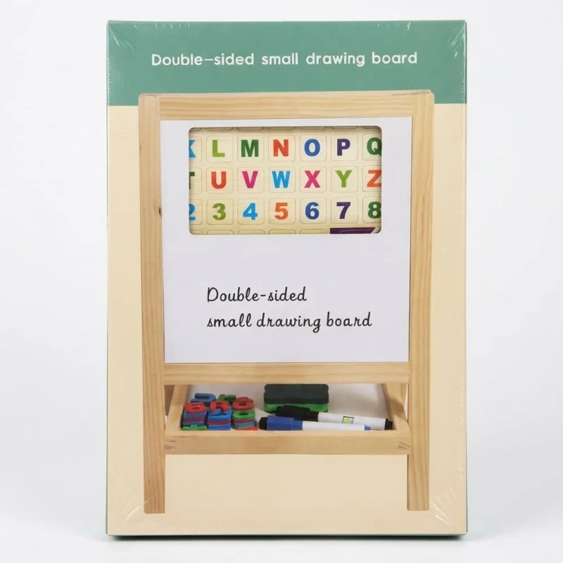 Double-Sided Wooden Blackboard & Magnetic Whiteboard image