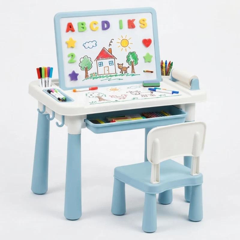 2-in-1 Kids Magnetic Art Easel Drawing Desk & Chair Set