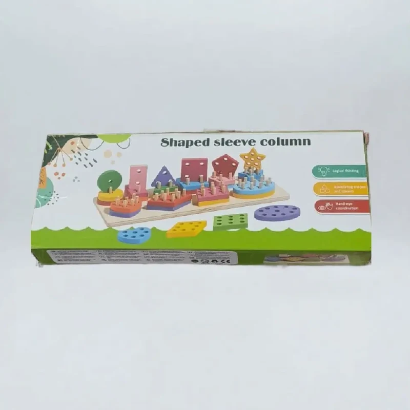30 Pcs Wooden Shaped Sleeve Column Geometric Sorting Toy