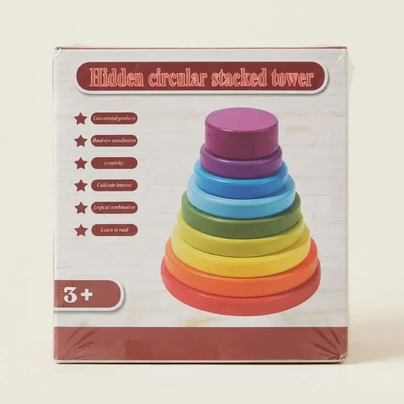 Hidden Circular Rainbow Tower Wooden Stacking Toy for Toddlers view 2
