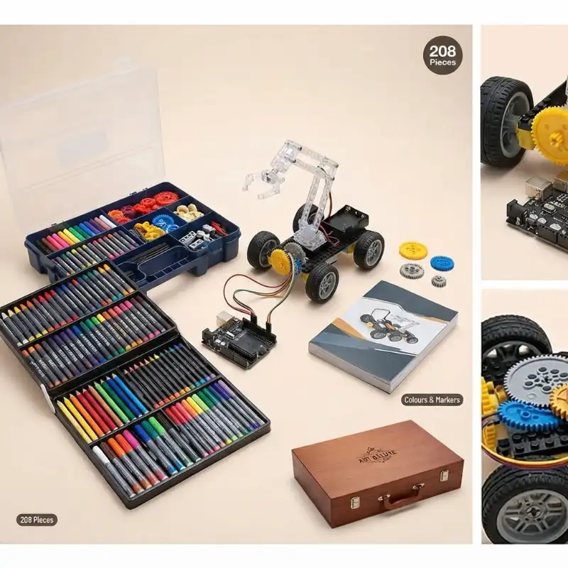 Kids 208 Piece Art Set with Colours & Markers
