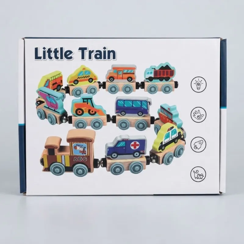 Wooden Fruit Stacking Pull-Along Train Toy with Rolling Wheels