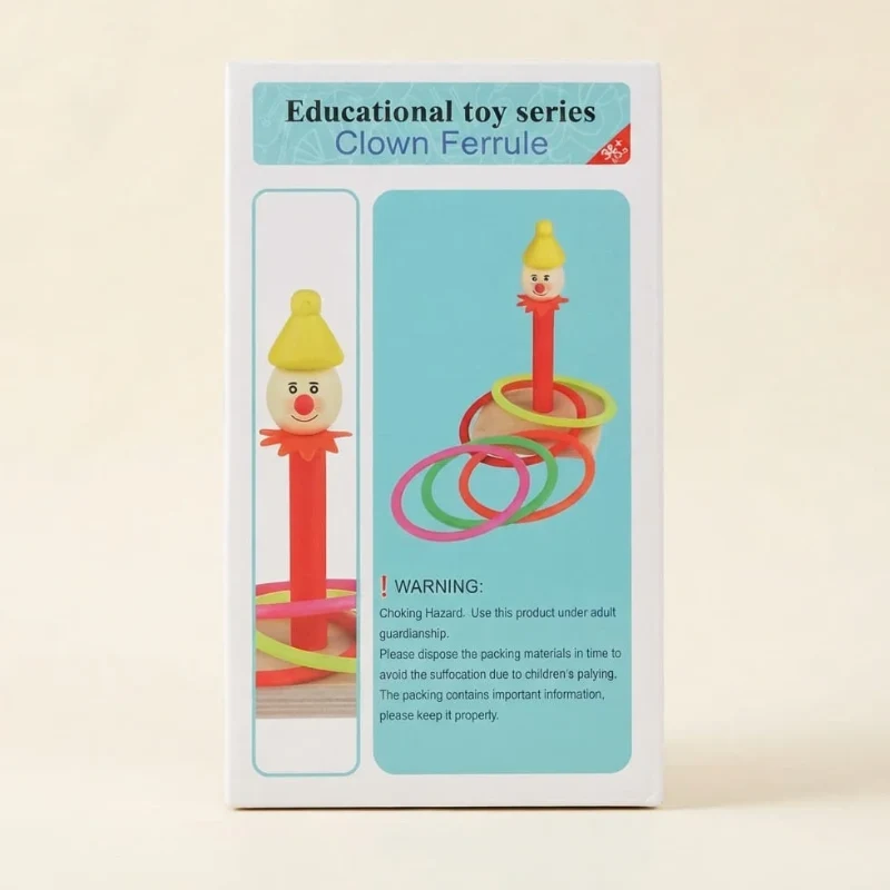Wooden Throwing Circle Game Clown Ferrule Ring Toss Playset view 2