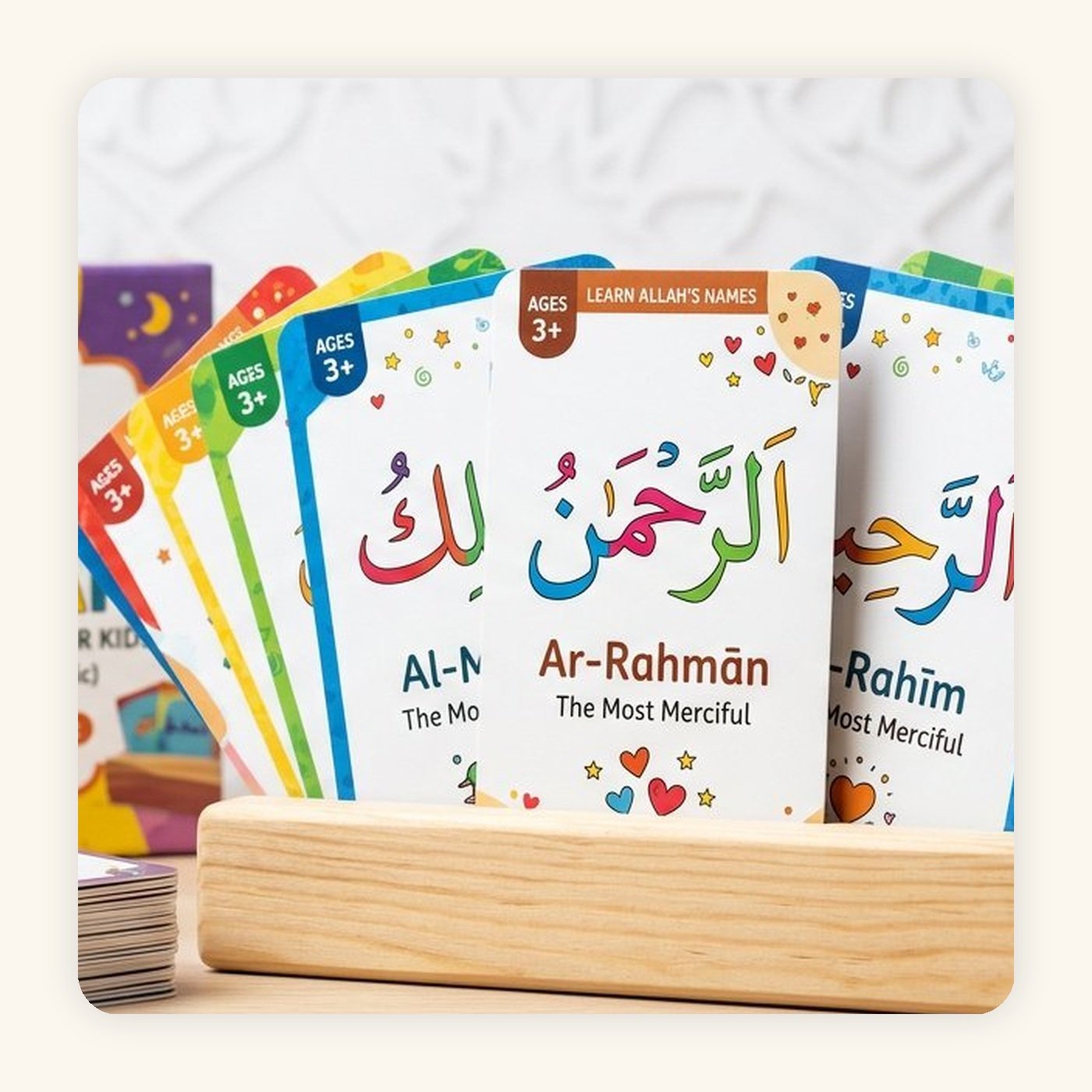 99 Names of Allah Wooden Flash Cards with Stand close-up product image - KidsTown Pakistan