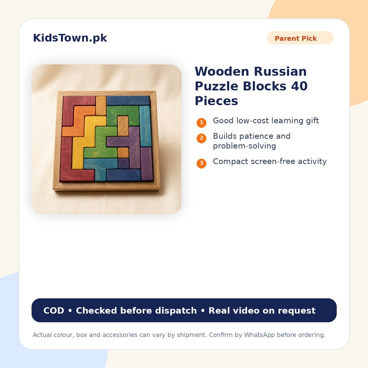 Wooden Russian Puzzle Blocks 40 Pieces benefit image - KidsTown Pakistan