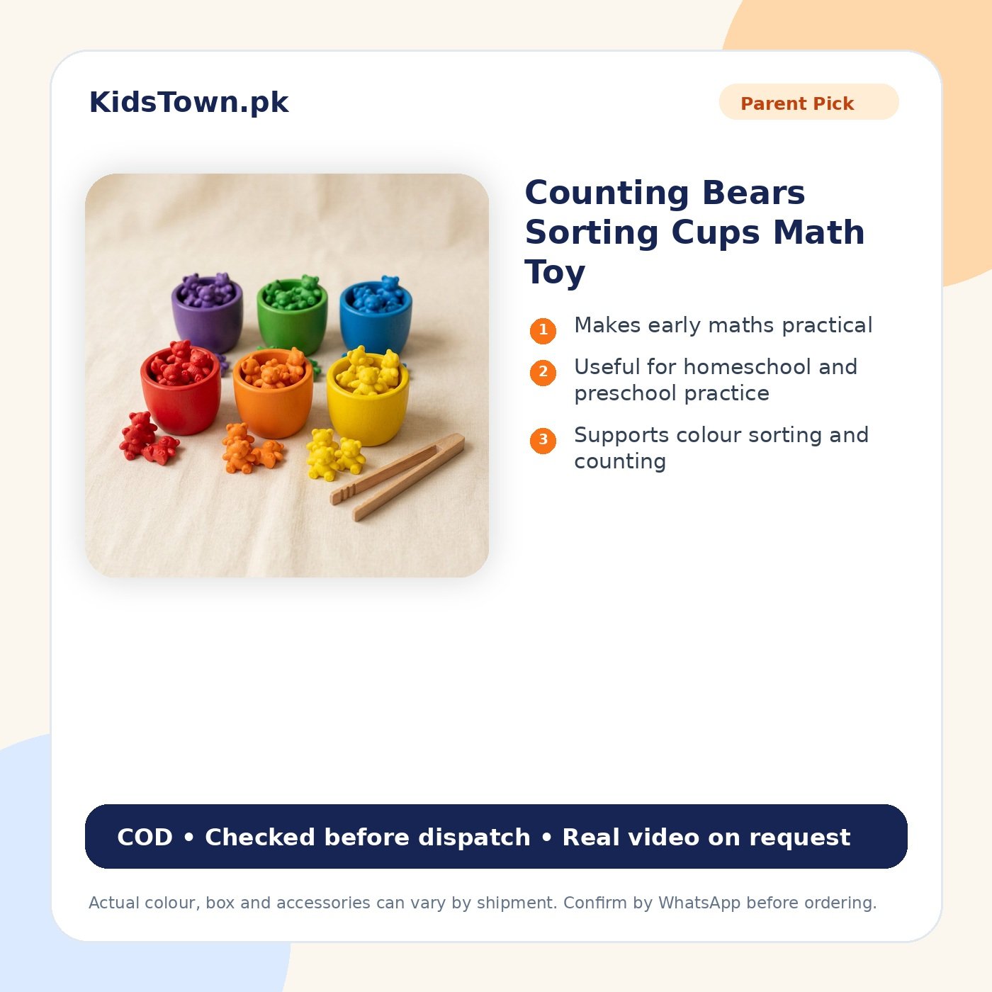 Counting Bears Sorting Cups Math Toy benefit image - KidsTown Pakistan