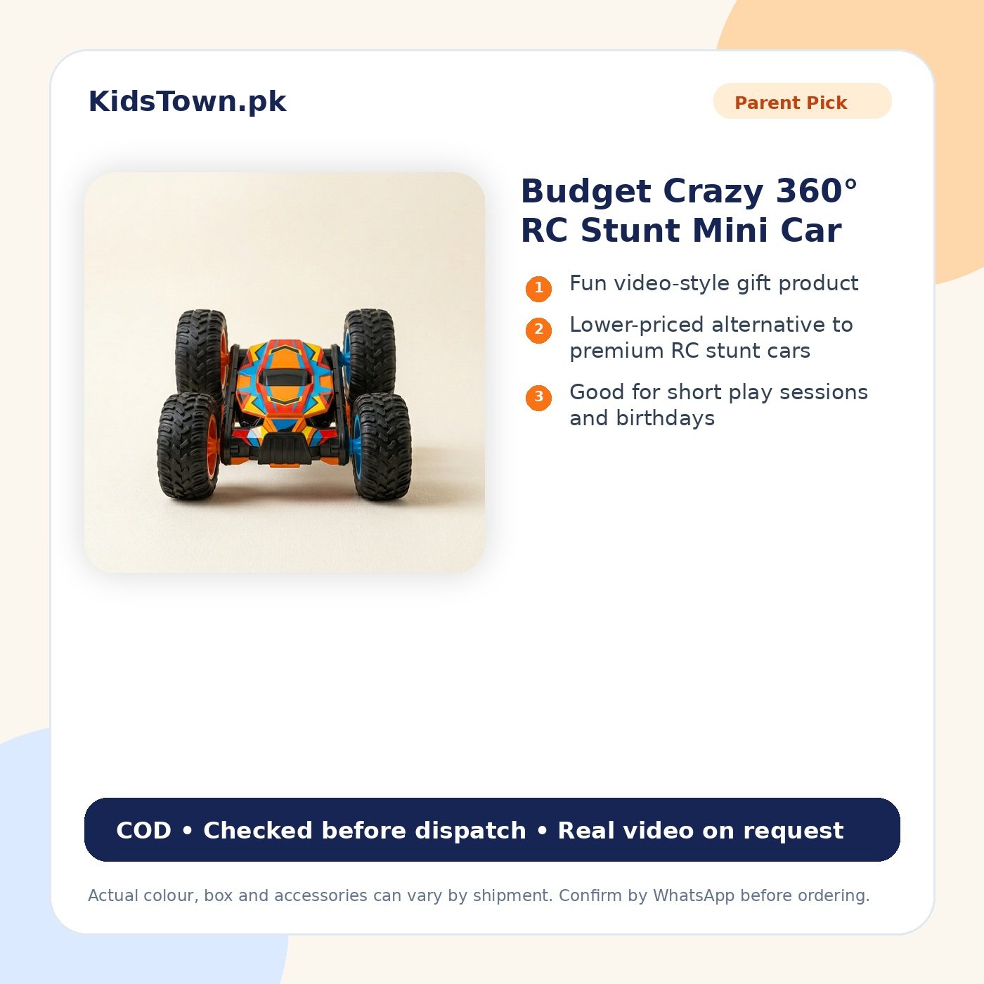 Budget Crazy 360° RC Stunt Mini Car benefit image - KidsTown Pakistan