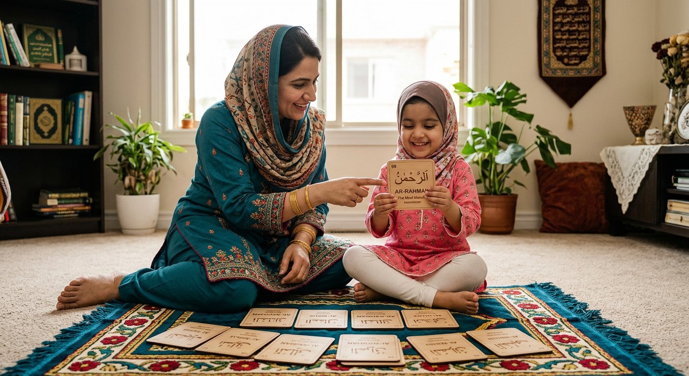 99 Names of Allah Wooden Flash Cards with Stand detail view - KidsTown Pakistan