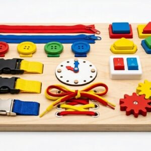 Montessori Busy Board for Toddlers (1-3 Years) — Zippers, Buttons, Laces & Buckles