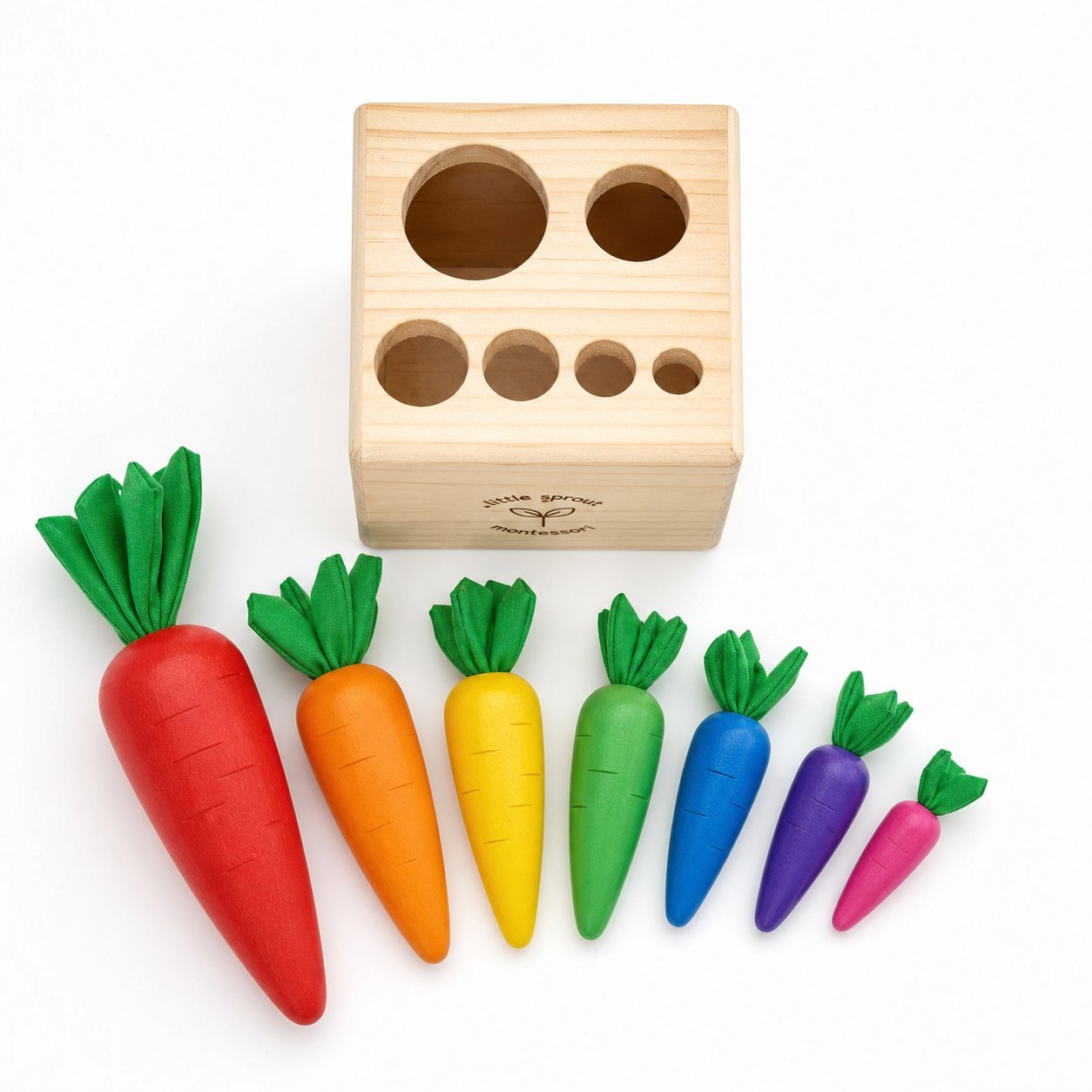 Montessori Wooden Carrot Harvest Sorting Game - Complete 8 Piece Set