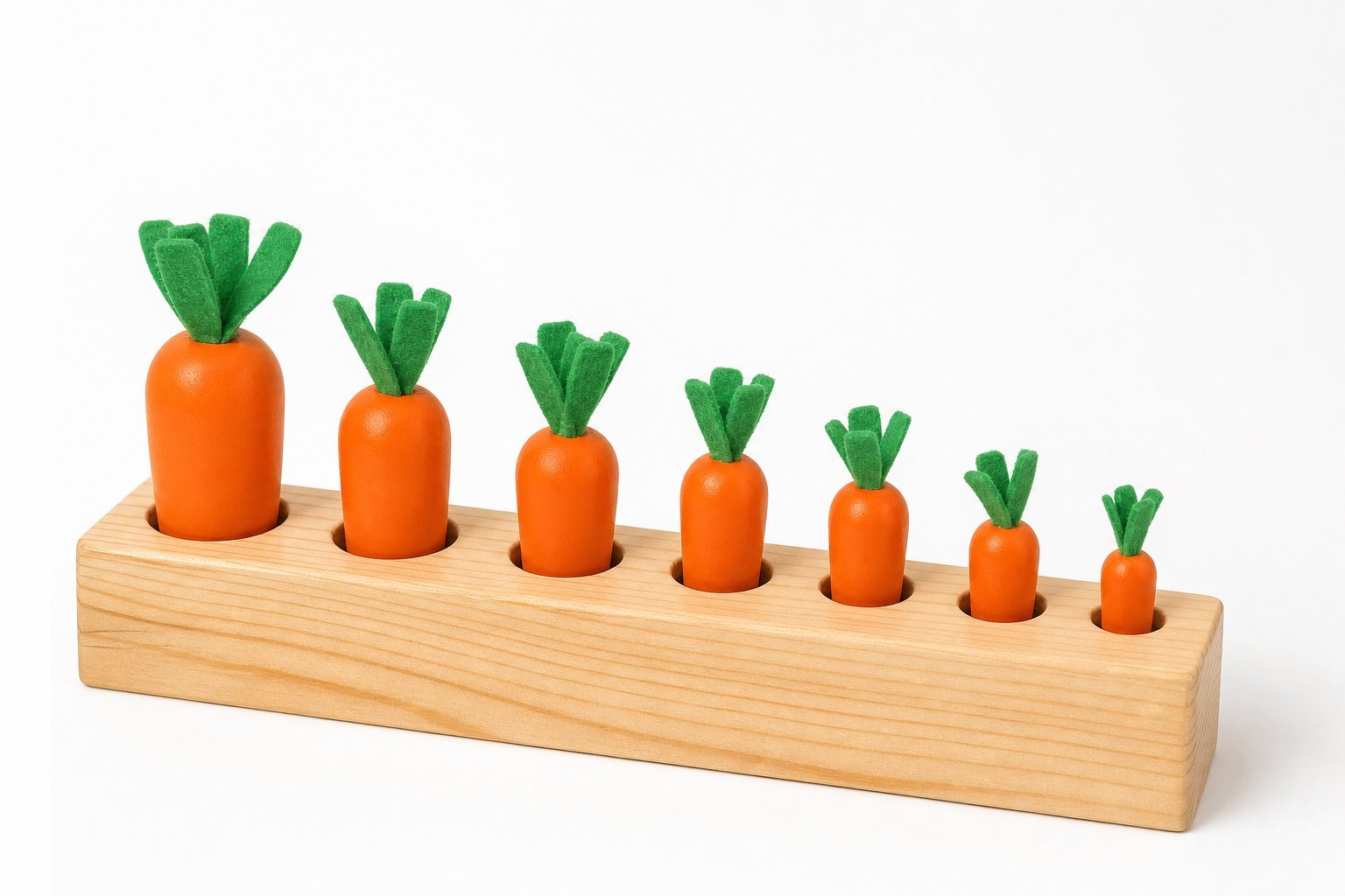 Montessori Wooden Carrot Harvest Sorting Game - Studio Shot