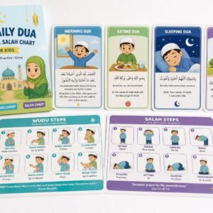 Daily Dua Cards & Step-by-Step Wudu Salah Chart Set