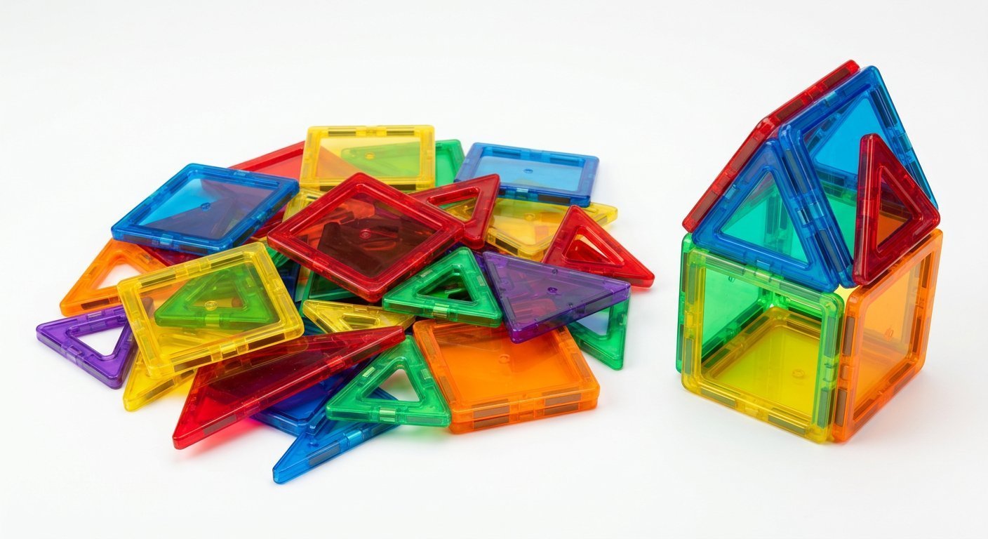 Magnetic Building Tiles 32 Pieces (Ages 3-8) — STEM Magnetic Blocks Set
