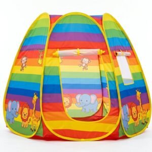 Pop-Up Play Tent House — Jungle Animal Theme Indoor/Outdoor (Ages 2-8)