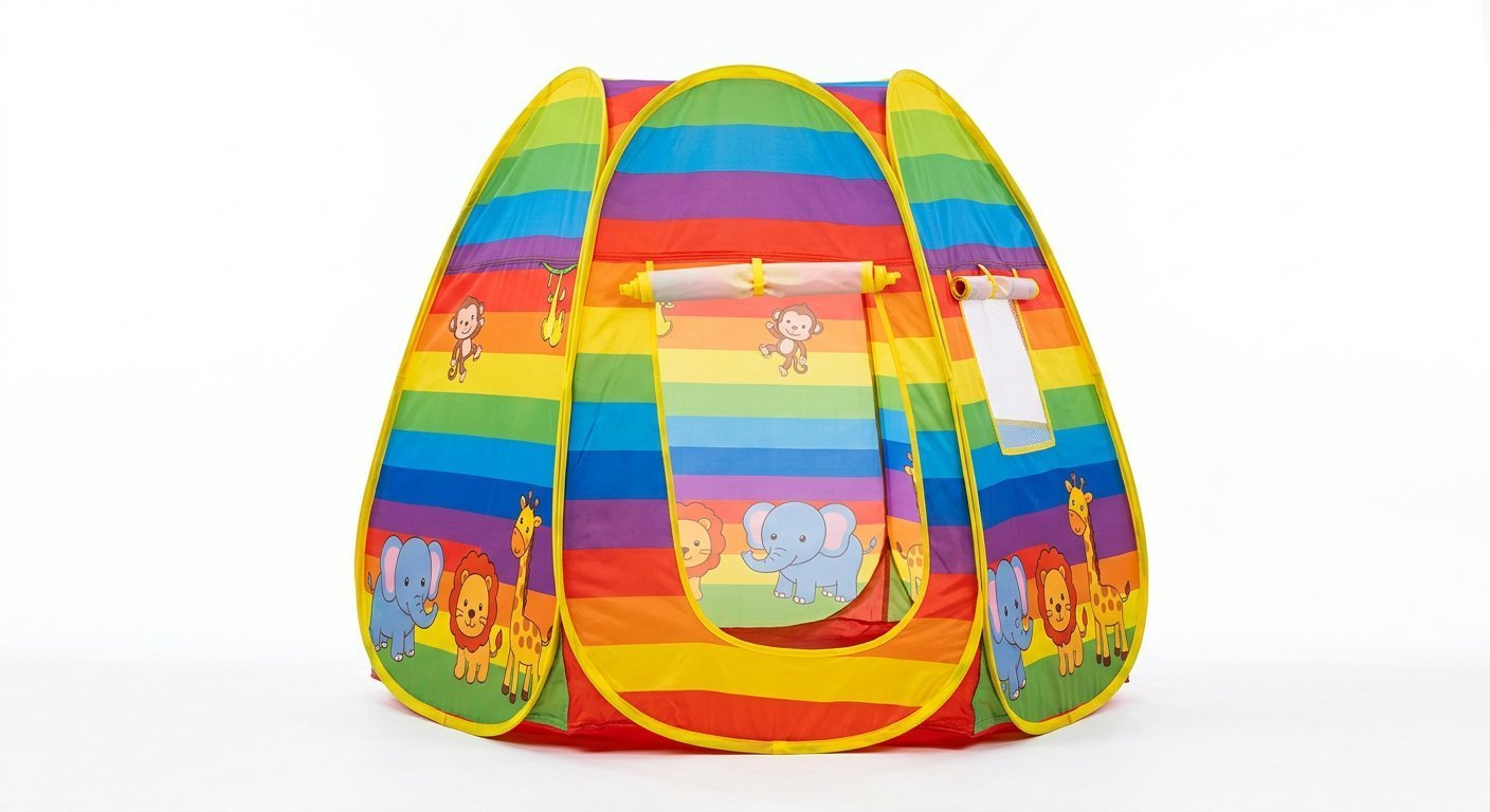 Pop-Up Play Tent House — Jungle Animal Theme Indoor/Outdoor (Ages 2-8)