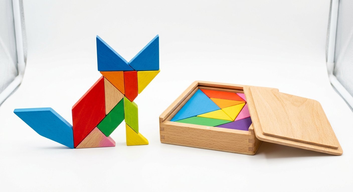 Wooden Tangram Puzzle Set — 7-Piece Montessori Shape Game (Ages 3-8)