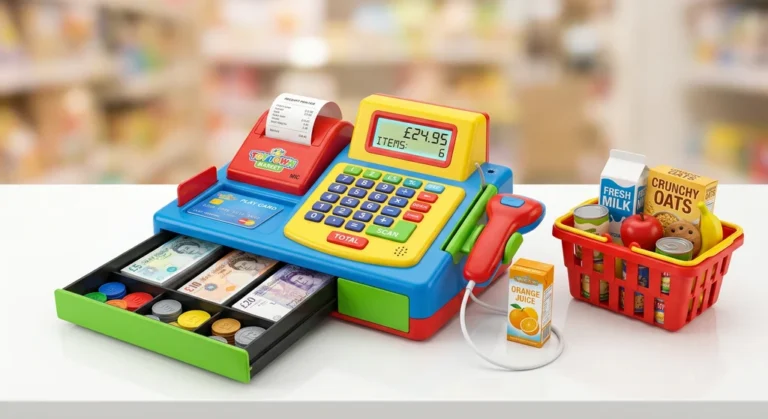 Kids Cash Register Toy with Play Money & Scanner – Pretend Store