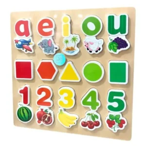 3-in-1 Wooden Montessori Learning Board - Vowels, Numbers & Shapes (Large) – KidsTown.pk Pakistan