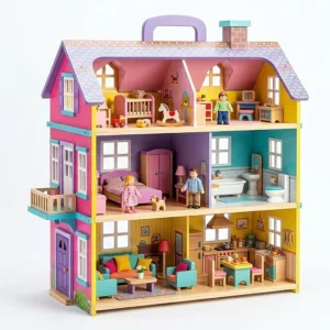 3-Storey Wooden Dollhouse with Furniture – KidsTown.pk Pakistan