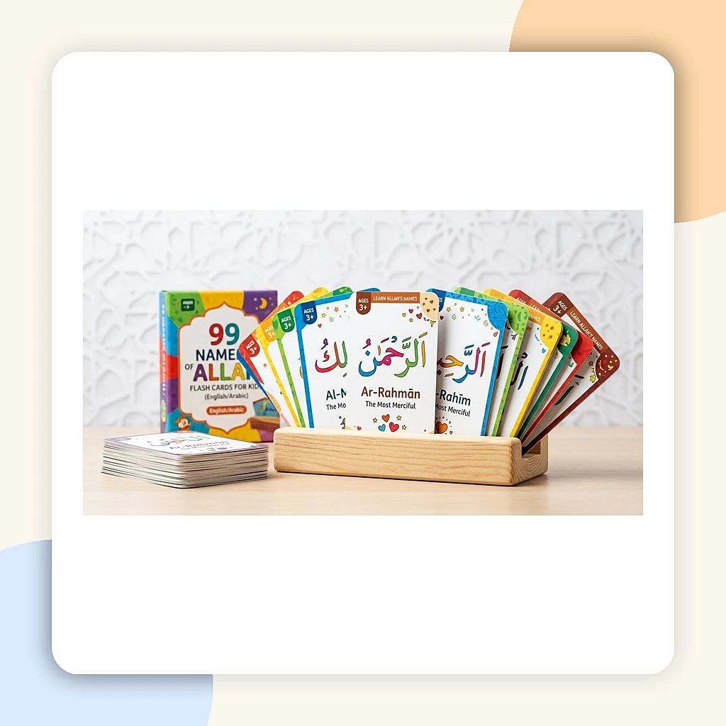 99 Names of Allah Wooden Flash Cards with Stand