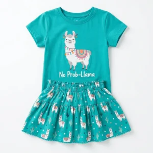 No Prob-Llama Top & Skirt – Teal – Baby Toy & Essential Pakistan – KidsTown.pk Pakistan