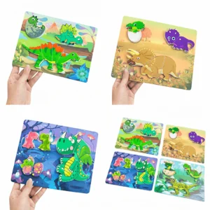 Set of 4 Dinosaur Shape Puzzles for Kids - Wooden Dino Brain Game – KidsTown.pk Pakistan
