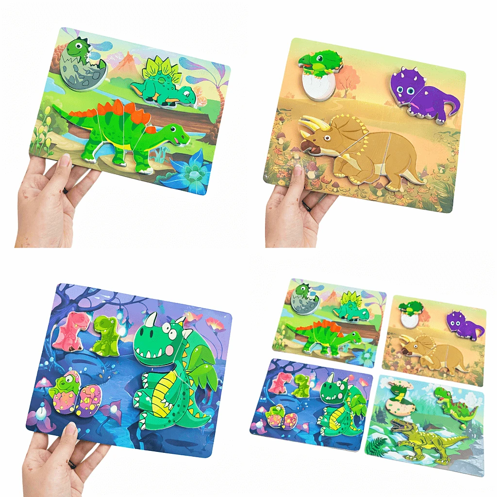 Set of 4 Dinosaur Shape Puzzles for Kids - Wooden Dino Brain Game – KidsTown.pk Pakistan