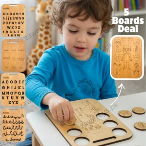Wooden Learning Boards for Kids (Pack of 5) — Alphabets, Numbers & Shapes – KidsTown.pk Pakistan