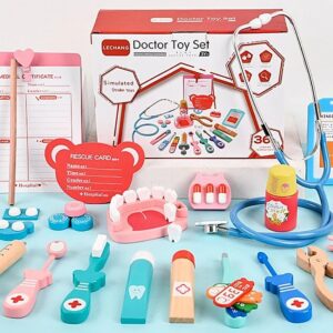 Kids Premium Wooden Doctor Medical Play Kit (18-Piece Set)