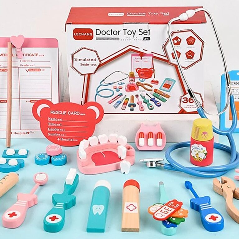Kids Premium Wooden Doctor Medical Play Kit (18-Piece Set)