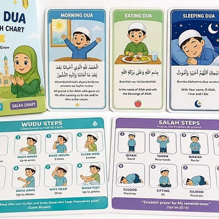 Daily Dua Flash Cards & Wudu Salah Guide Set for Kids