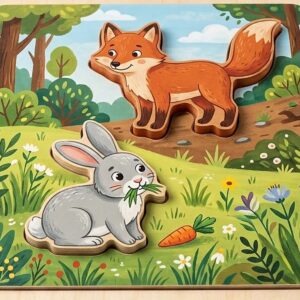3D Animal Food Chain Wooden Puzzle Board – Wooden Educational Toy Pakistan