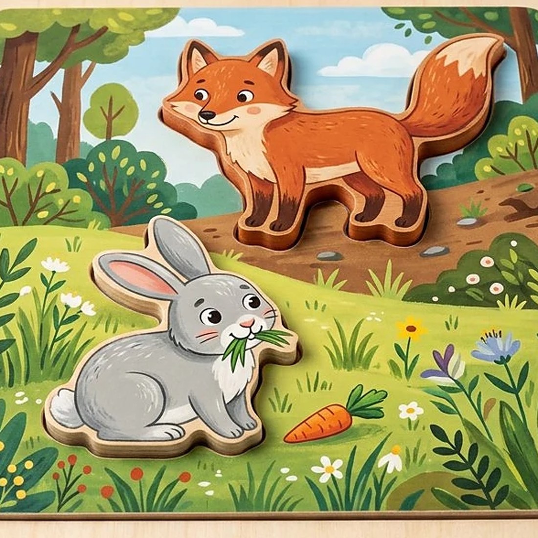 3D Animal Food Chain Wooden Puzzle Board – Wooden Educational Toy Pakistan