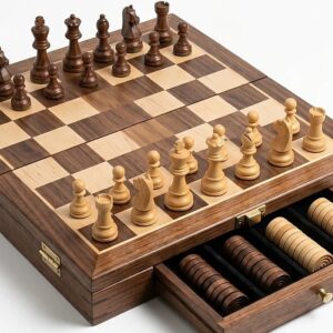 2 in 1 Chess & Draughts Wooden Board Game Set for Kids & Family