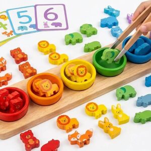 Animal Counting, Color Sorting & Matching Game with Rainbow Bowls