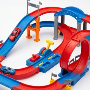 Mini Auto City Racing Club Track Set – Inertial Drive Metal Diecast Car Toy with Ejection Launcher