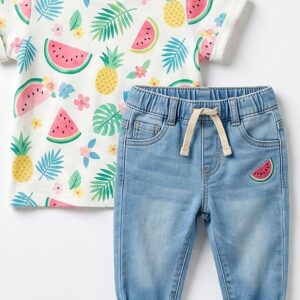 Tropical T-Shirt & Jeans - Melon