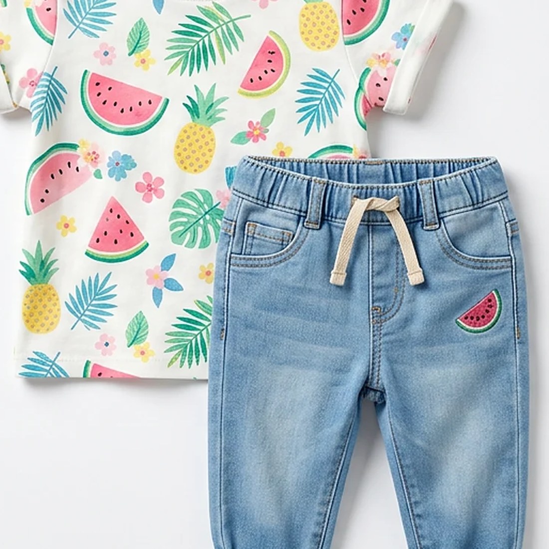 Tropical T-Shirt & Jeans - Melon