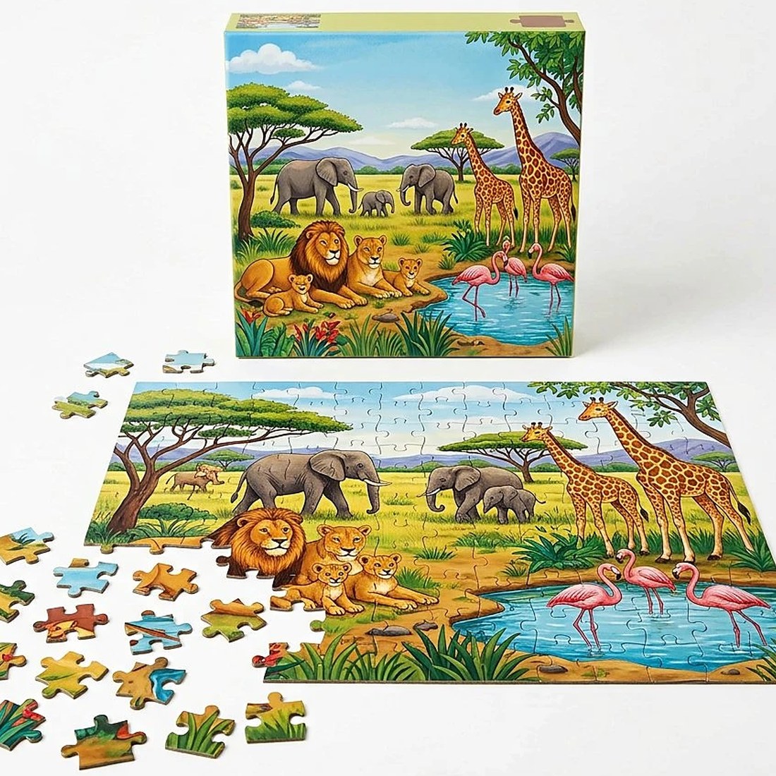 100-Piece Wild Animal Jigsaw Puzzle for Kids – Educational Wildlife Puzzle Toy