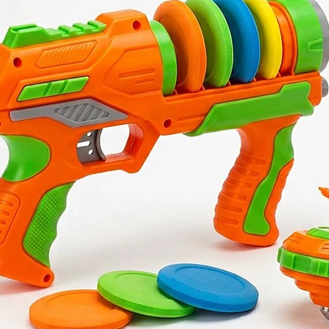 2-in-1 Fun Gun Flying Saucer & Top Spin Launcher Toy for Kids