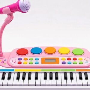 25 Keys Kids Electronic Piano with Microphone & Stool – Mini Music Studio Keyboard for Girls 3+ | Educational Musical Toy with Animal Sounds & Recording Function