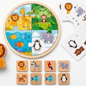 4-in-1 Animal Educational Game Set for Kids – Puzzle, Memory Game, Domino & Flash Cards | 124 Pieces Learning Activity Box | Animal Learning Toy for Preschoolers Age 3+ – KidsTown.pk