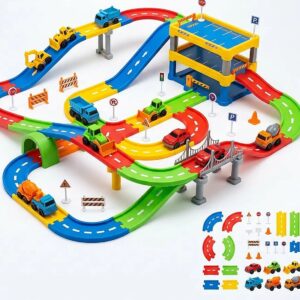 49-Piece DIY Track Parking Construction Toy Set | Build, Race, and Park | For Ages 3+ | Educational Play