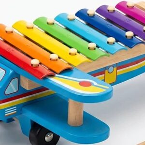 8-Key Kids Xylophone Toy Airplane Shape with Pair of Mallets for Early Musical Educational