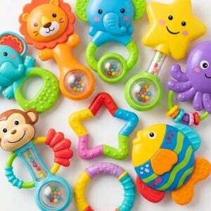 8-Piece Baby Rattle Set - Perfect for Early Development with Vibrant Colors, Shapes, Sounds, and Textures