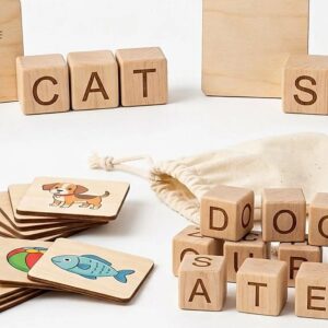 Montessori Word Spelling Mini Blocks Set With Bell – Montessori Learning Toy for Kids