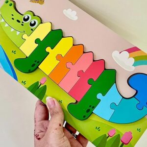 Animal Wooden Jigsaw Puzzle Board 12x6 inch (Crocodile / Giraffe / Rocket)